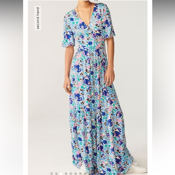 ba&sh NWT Ova Maxi Dress Floral Print Open-Back Backless Flowy Blue White XS / 0 - Picture 2 of 11